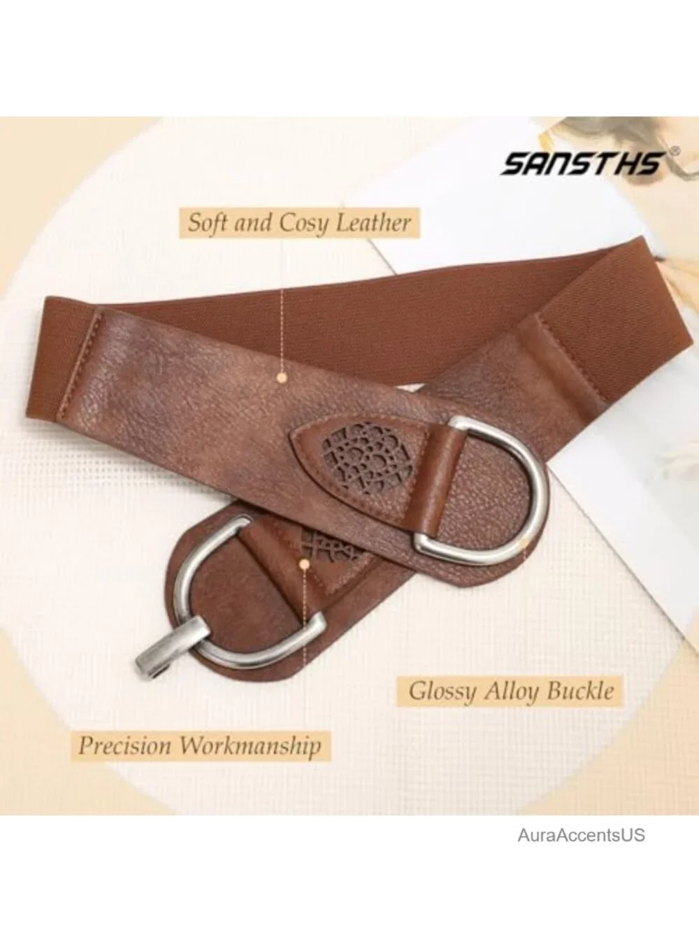 Vintage Stretchy Wide Belt Chunky Buckle Elastic Waist Belt for Dresses Coats